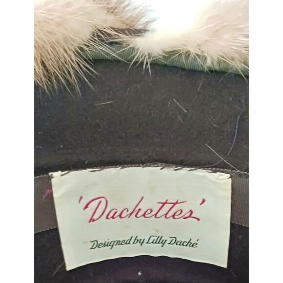 VTG Dachettes by Lilly Dache RARE Brown Mink /Wool Hat Tall Crown Small Brim S/M main image 7